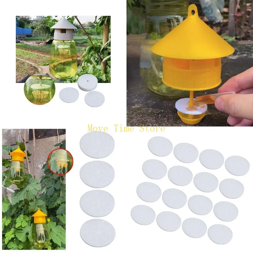 92ME 20Pcs Garden Fruit Fly Trapping Paper Pad White Circular Trap Pad Easy to Use