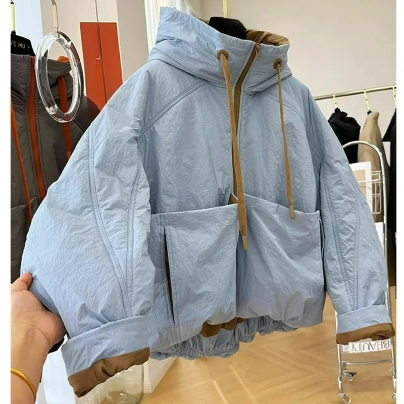 

Корейская хлопковая куртка с капюшоном для женщин, зима 2026, новое утолщенное теплое пальто, модные универсальные свободные топы с длинными рукавами, верхняя одежда