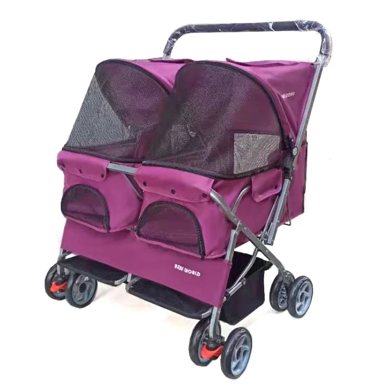 Multifunctional pet car Ultra-light two-seater pet buggy Detachable and washable trolley Universal pet car for cats and dogs