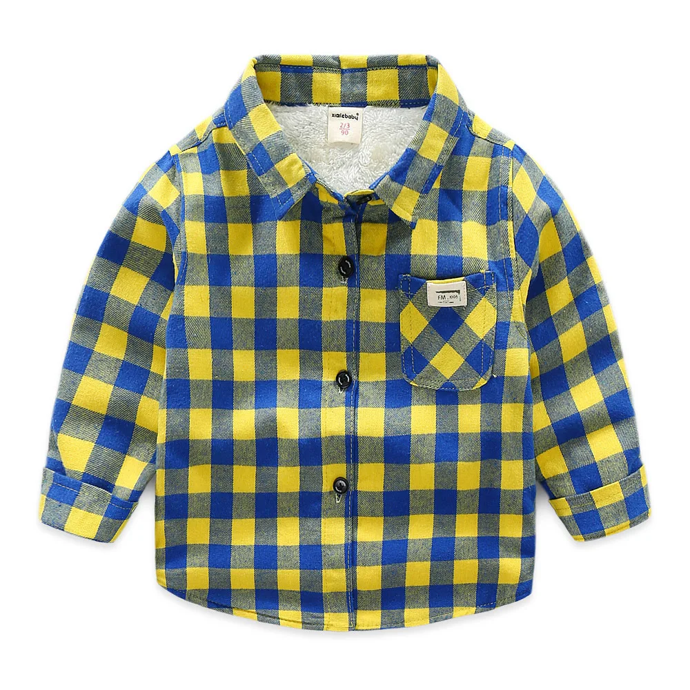 2018 Autumn Winter Boys Shirts Long Sleeve Cotton Children Shirts for Boys Thick Fleece Warm Plaid Shirts BC400