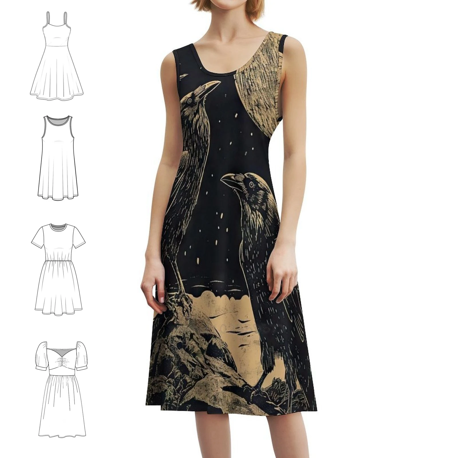 فستان Odin'S Ravens (المتنوع) ملابس هيب هوب للسيدات ملابس الشارع مطبوعة برسومات جرافيك ملابس الحفلات والنوادي Ravens Huginn and Muninn Odin Ravens #1