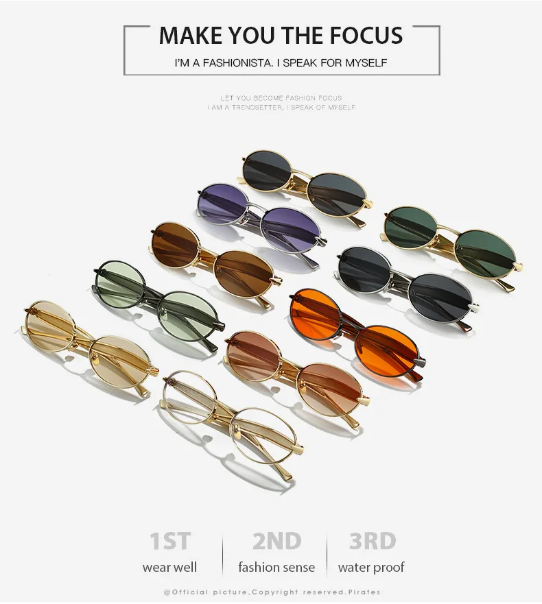 Metall Kleine Ovale Sonnenbrille Frauen Neue Vintage Marke Designer Mode Runde Goggle Sonnenbrille Weibliche Trends Shades Brillen UV400 – Detail 3