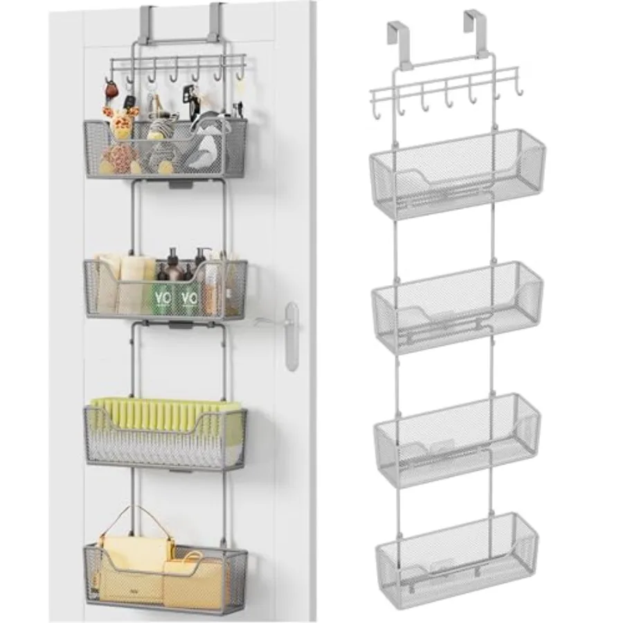 

Органайзер для двери - Подвесной органайзер на дверь с 4 большими металлическими корзинами и регулируемым крючком для одежды для ванной комнаты и спальни