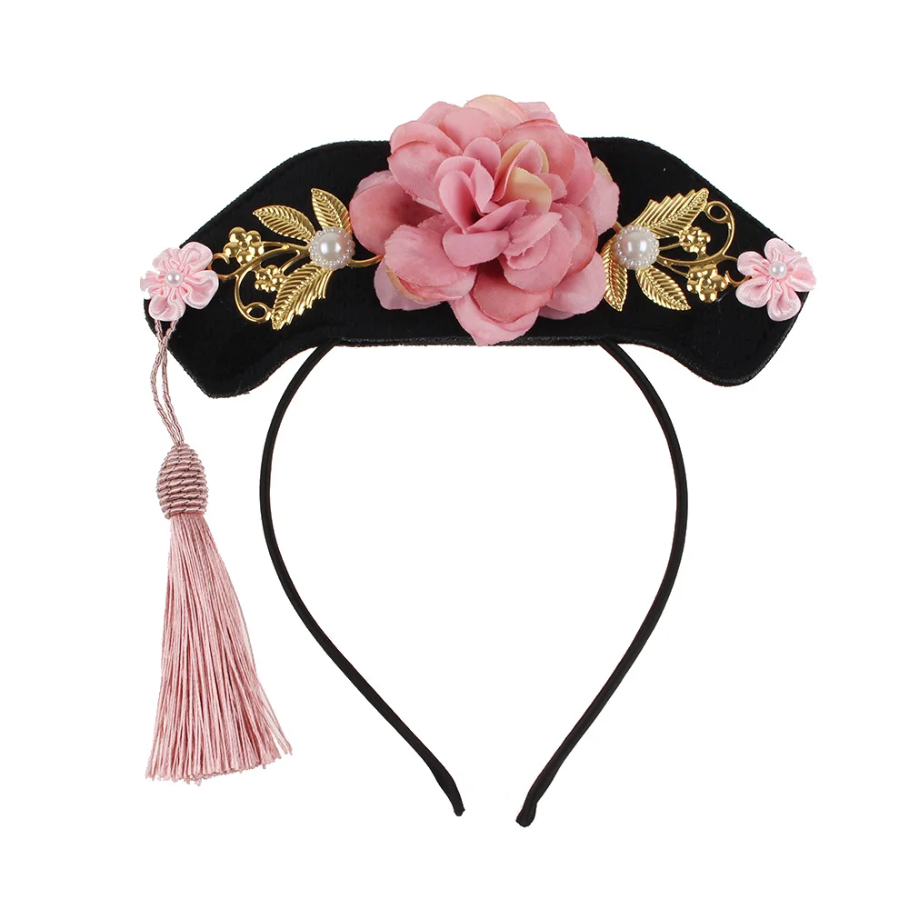 Chinese Ancient Princess Gege Headband Royal Flower Hair Hoop Pearl Tassel Hair Band Costume Cosplay Headwear For Girls