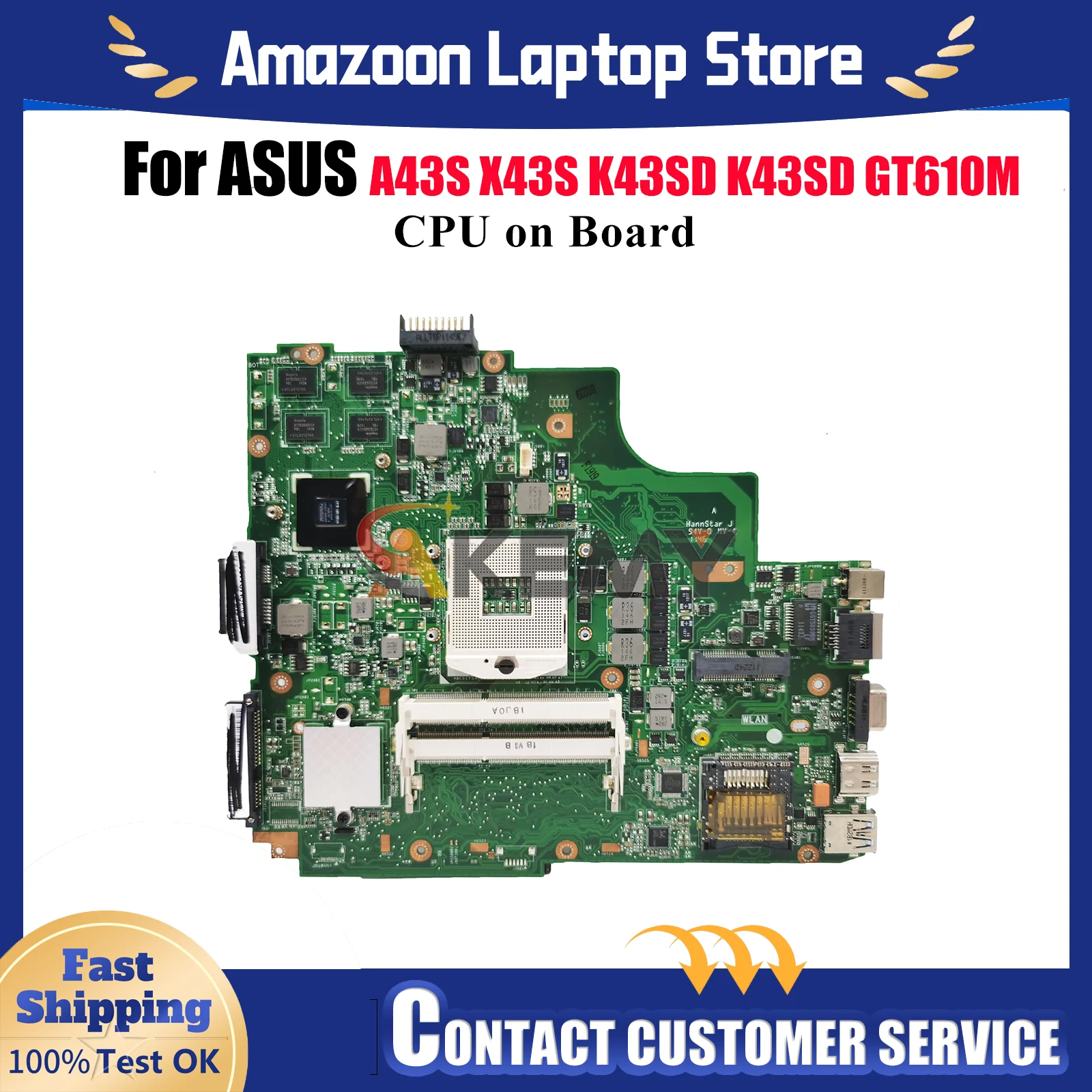

K43SD Laptop Motherboard For ASUS K43SD K43SJ A43S X43S K43SM K43SV K43S Notebook Mainboard With CPU tests OK fast shipping stk