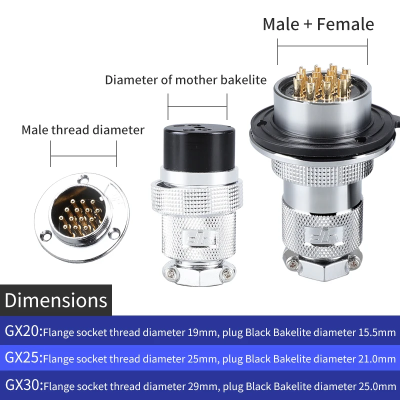 Imagem -02 - Conector de Instalação Flange Fixo Impermeável Conector de Aviação de Furos Df20 Gx20 Df25 Gx25 Df30 Gx302 10 Pino 12