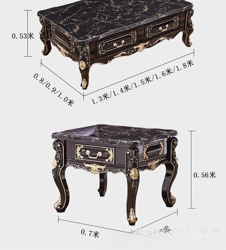 

European coffee table solid wood carving flower marble surface tea table classical American light luxury living room corner tabl