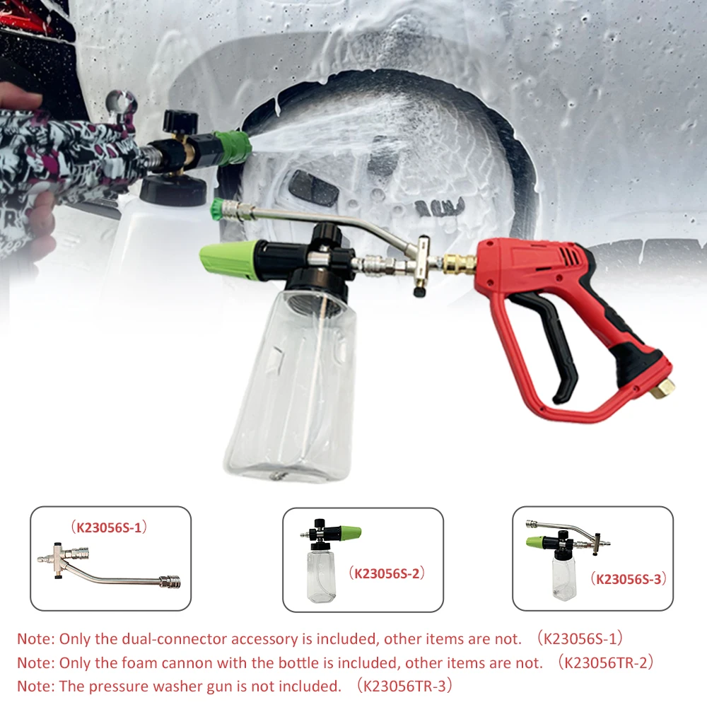 Foam Cannon for Pressure Washer w/ Dual-Connector Tool Car Foam Blaster w/ 1/4\'\' Quick Connect 1L Transparent Bottle Foam Cannon