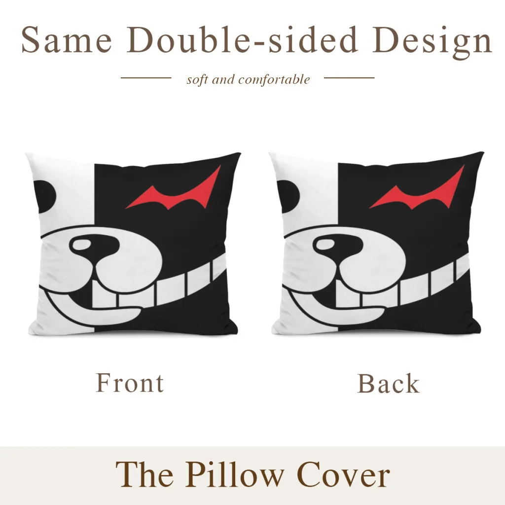 Danganronpa - Monokuma Pillow Case SoftCushion Cover For Home Decor Easy To Clean