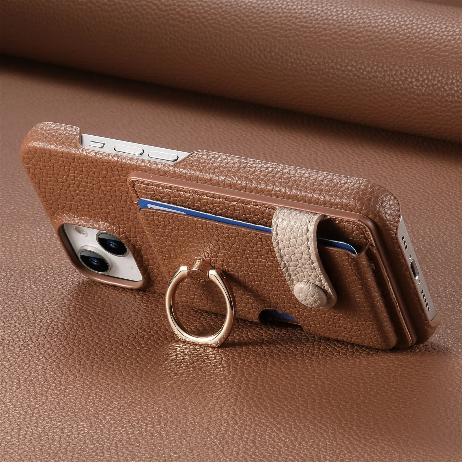 Leather Ring Support Phone Case for IPhone 17 Air 16E 18 16 15 14 13 12 11 Pro Max Plus Wallet with Card Holder Shockproof Cover