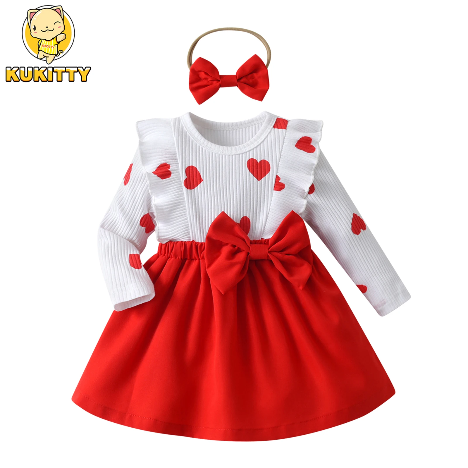 2024 Spring Autumn Newborn Baby Girl 2PCS Clothes Set Cute Ruffle Long Sleeve Dress Come with Headband Toddler Baby Girls Outfit