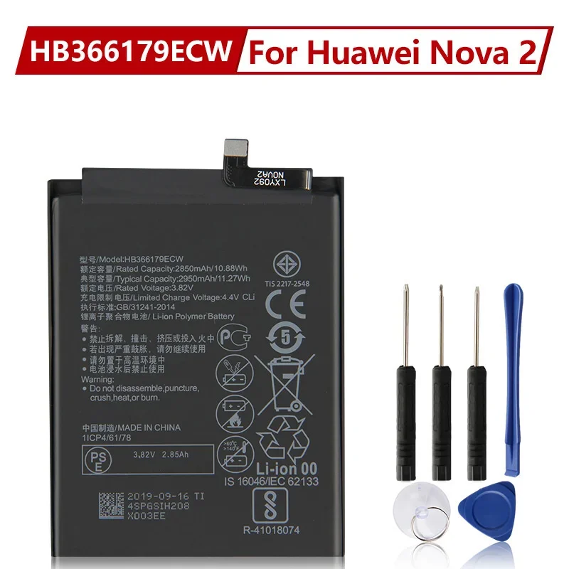 

New Replacement Phone Battery HB366179ECW For Huawei nova 2 CAZ-AL10 CAZ-TL00 2950mAh + Free Tools