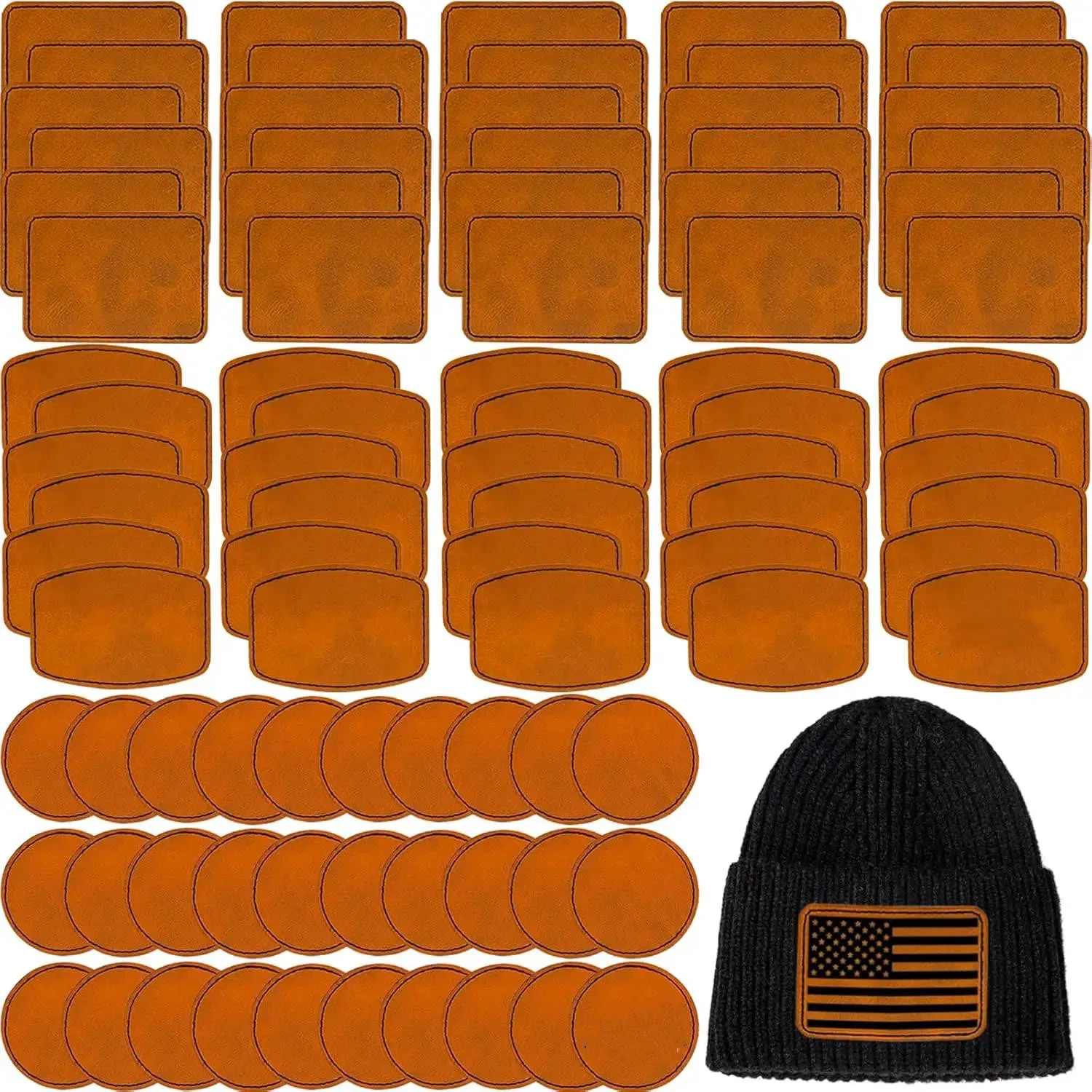 Laser Engraving Blanks Leatherette Khaki Hat Patches PU Leather Iron on Hat Patch for DIY Custom Laserable Engravable Craft Gift