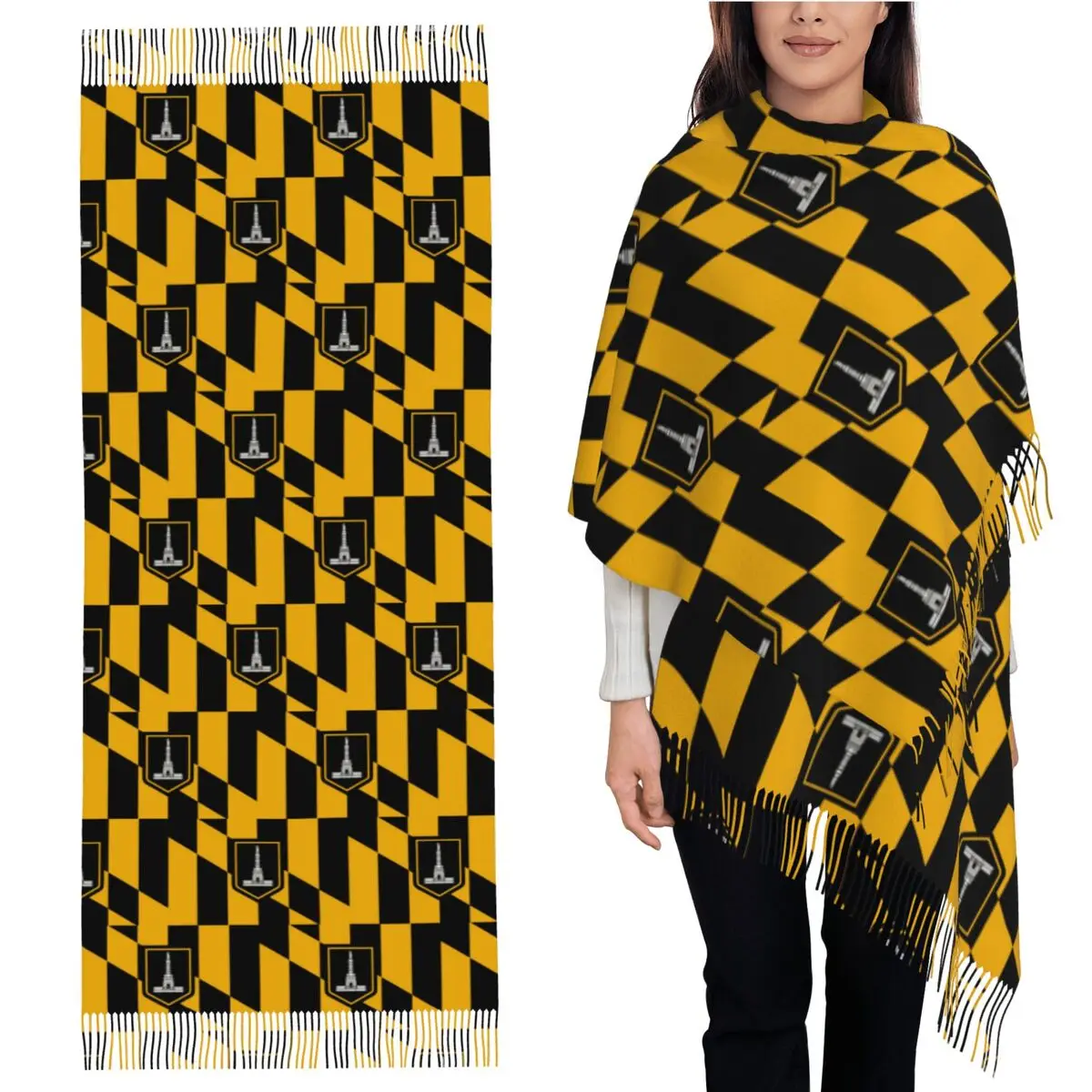 

Шарф с флагом Балтимора, шарфы с кисточками для женщин, мягкие теплые шали и накидки, длинная осенне-зимняя шаль