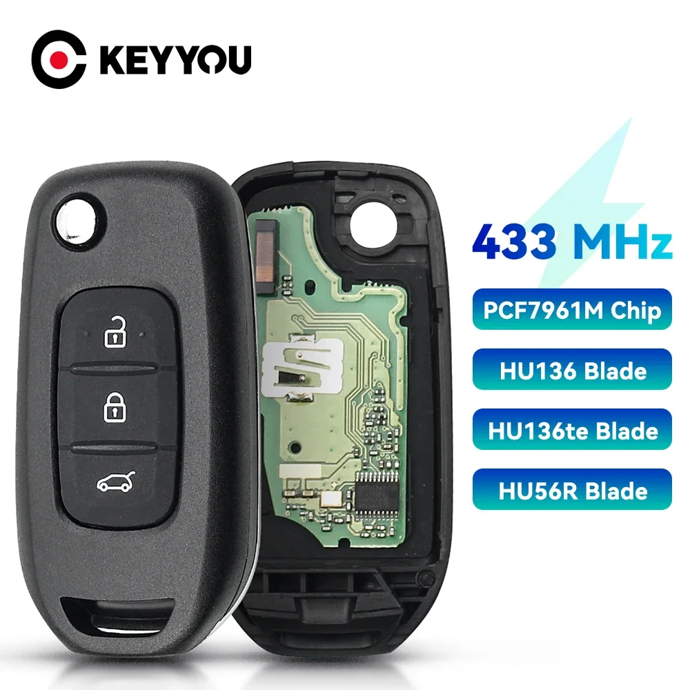 

KEYYOU 433MHz Flip Remote Car Key PCF7961M 4A Chip for Renault Megane III Dacia Duster Kadjar Captur Symbol