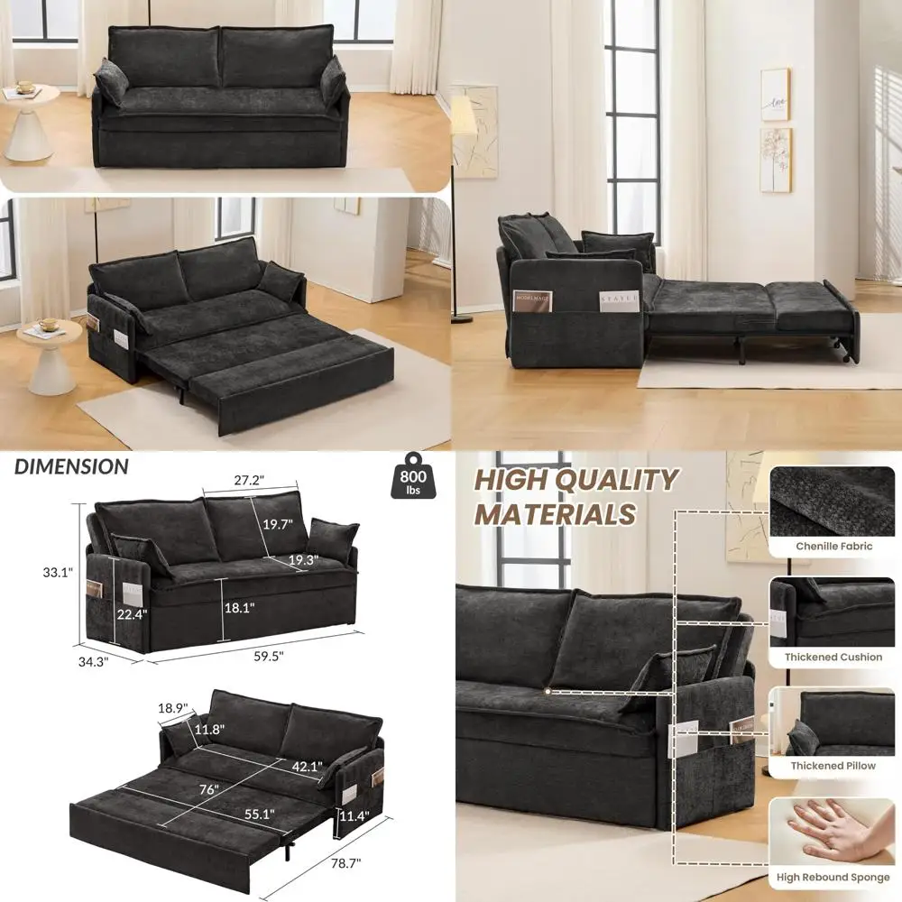 

Chenille Sofa Bed with Thick Cushions and USB Port, 78.7 Stylish Cozy Convertible Sleeper Couch for Comfortable Living