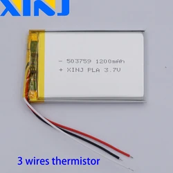 3.7V 1200mAh 4.44Wh Rechargeable Replacement Li Lipo Battery 503759 Thermistor 3 Wires For Bluetooth Speaker DashCam LED Light
