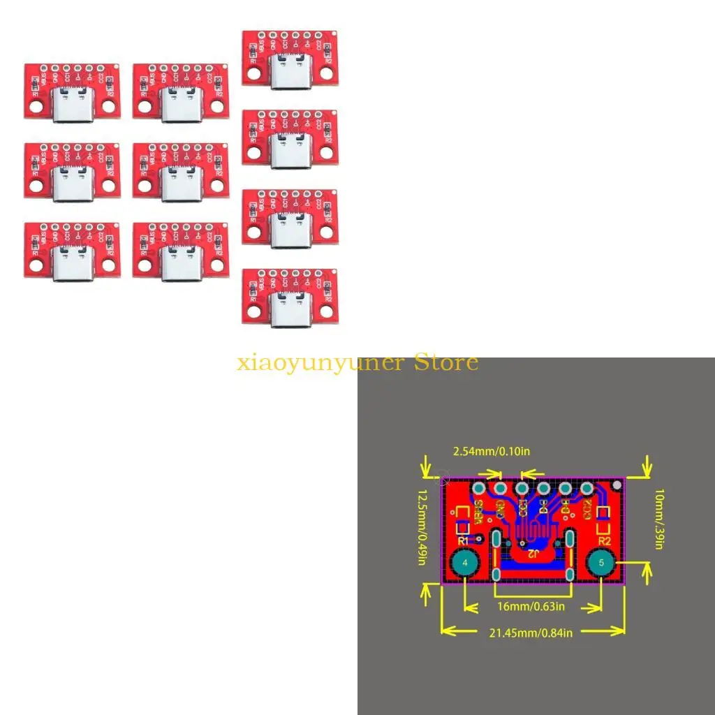 P9JB 10Pcs USB C Test Board Professional USB3.1 16P to 2.54 Power Adapters Board