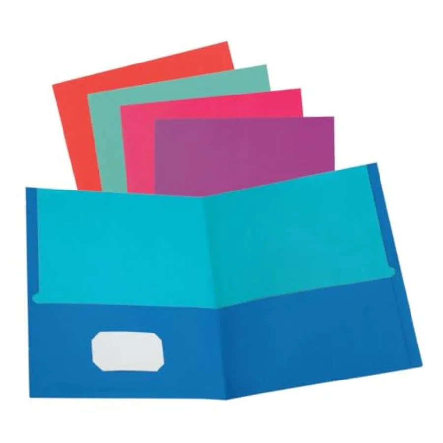 

2 Pocket Folders, Textured Paper, Assorted Colors Blue, Purple, Teal, Orange, Pink,Contrasting Interior, Letter Size, 25 Per Bo