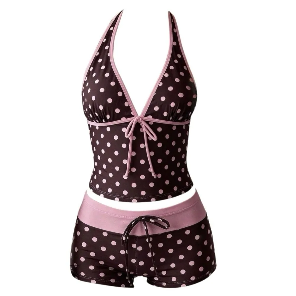 Fashion Polka Dot Halter Bikini Set Deep V Lace-up Ladies' Swimwear Low Waist Patchwork Summer Beachwear Casual
