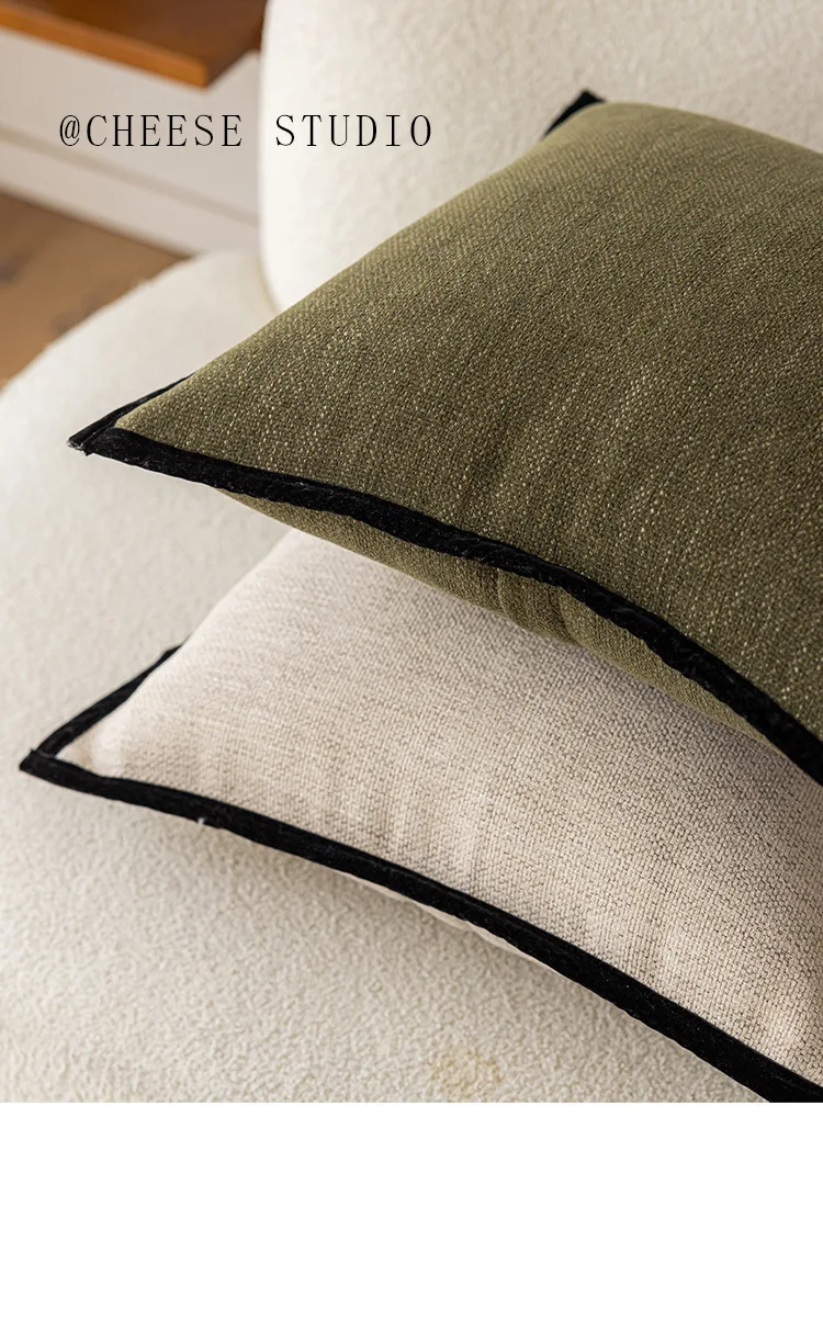 Französischer mittelalterlicher Stil Kissenbezug, schwarzer Rand, Retro-grüner Kissenbezug, amerikanischer Stil, Wohnzimmer, Sofa, Dekor, Taillenkissenbezug – Detail 8