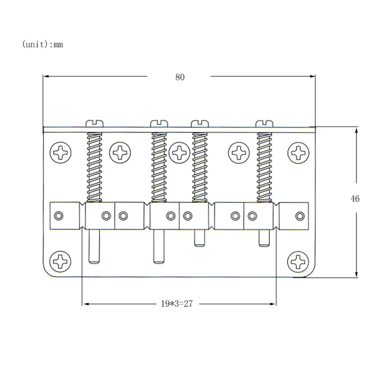 Sostituzione in metallo per cordiera per basso a 4 corde da 80 mm regolabile per chitarra