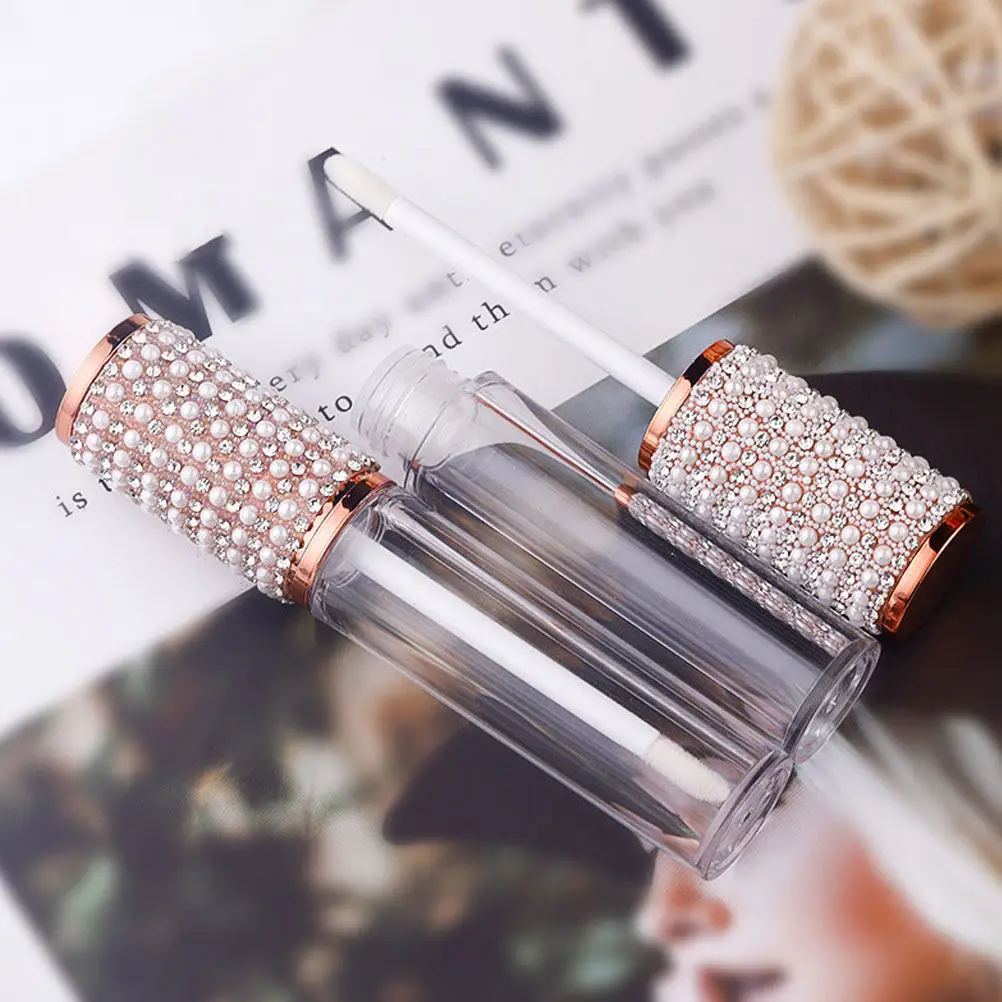 

10Pcs Lip Gloss Tubes Clear Glass Refillable Pearl Diamond Wand Bottles Small Portable Storage Container for Lip Balm Oil Dye