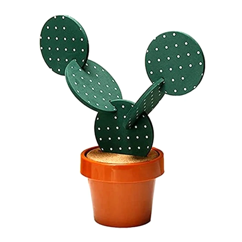 Cactus Coasters Set For Drinks Of 6 Pieces,Funny Coasters Cactus Gift With Flowerpot Holder For Home Office Bar Decor Durable