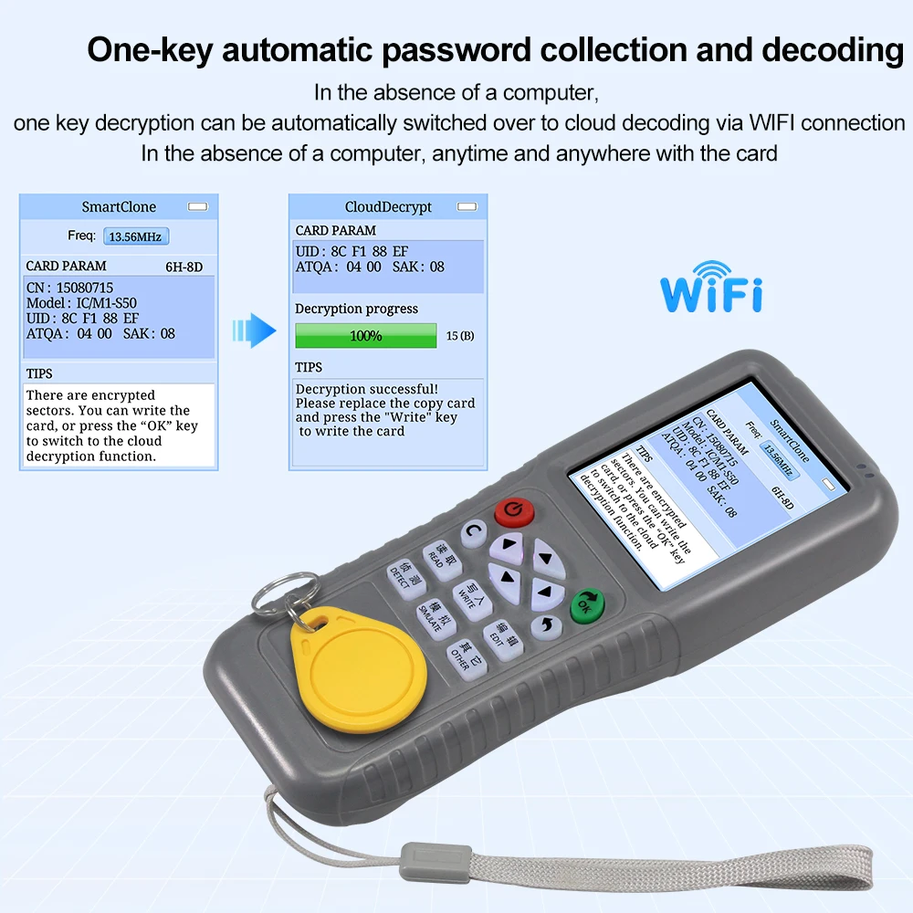 WiFi RFID Copier Duplicator Key Programmer NFC Card Reader Writer with Full Decode 125KHz 13.56MHz USB IC ID UID S50 CopyKEY X5