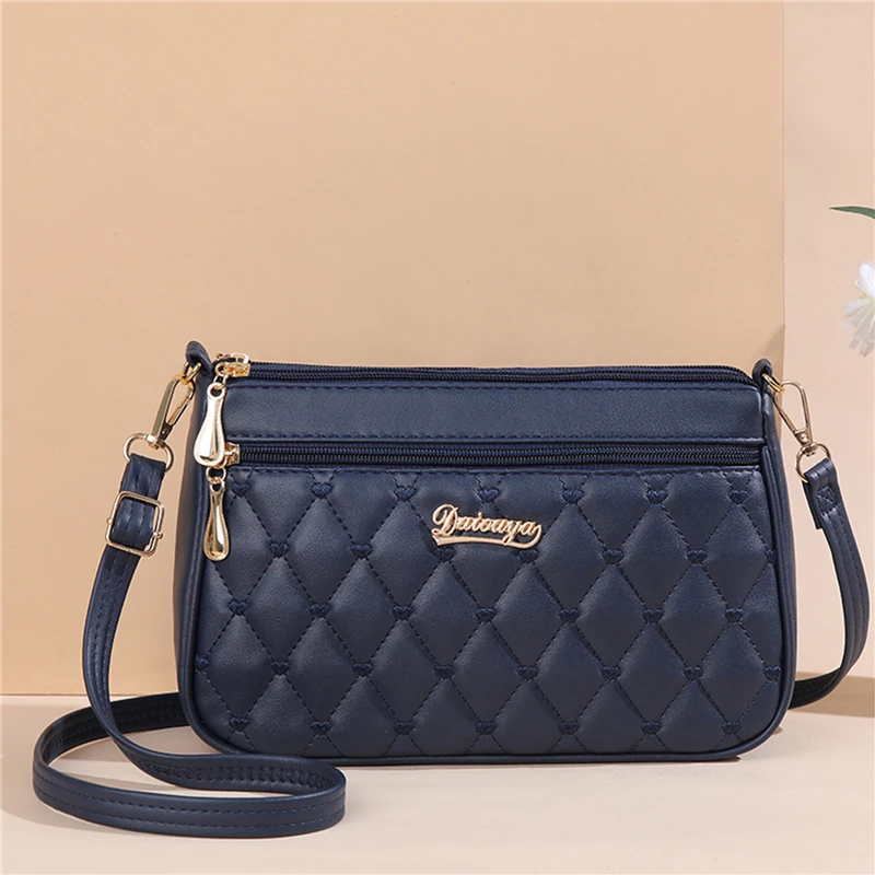 New PU Leather Crossbody Bag Zipper Fashion Shoulder Bag For Women Large Capacity Embroidery Thread Small Purse And Handbags