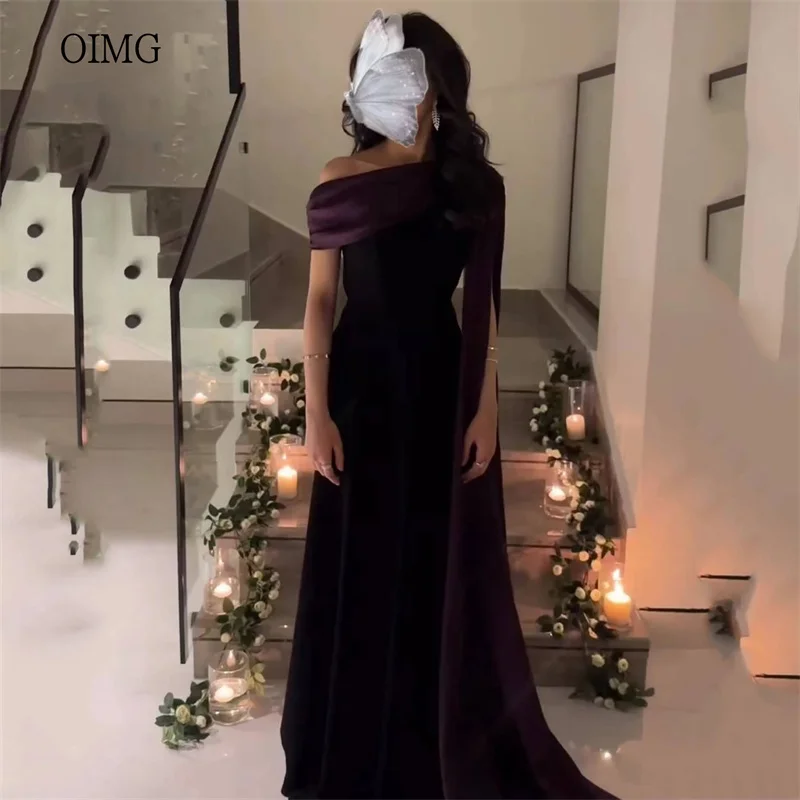 

OIMG Blocking Color Off The Shoulder A Line Prom Gowns Backless Party Gown Floor Length Evening Dress 2026 Customized