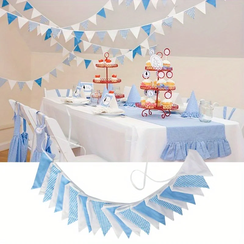 Cotton Blend Bunting Banner 24 FLAG Pennant Garland for BLUE WHITE Birthdays, Housewarmings, Graduations