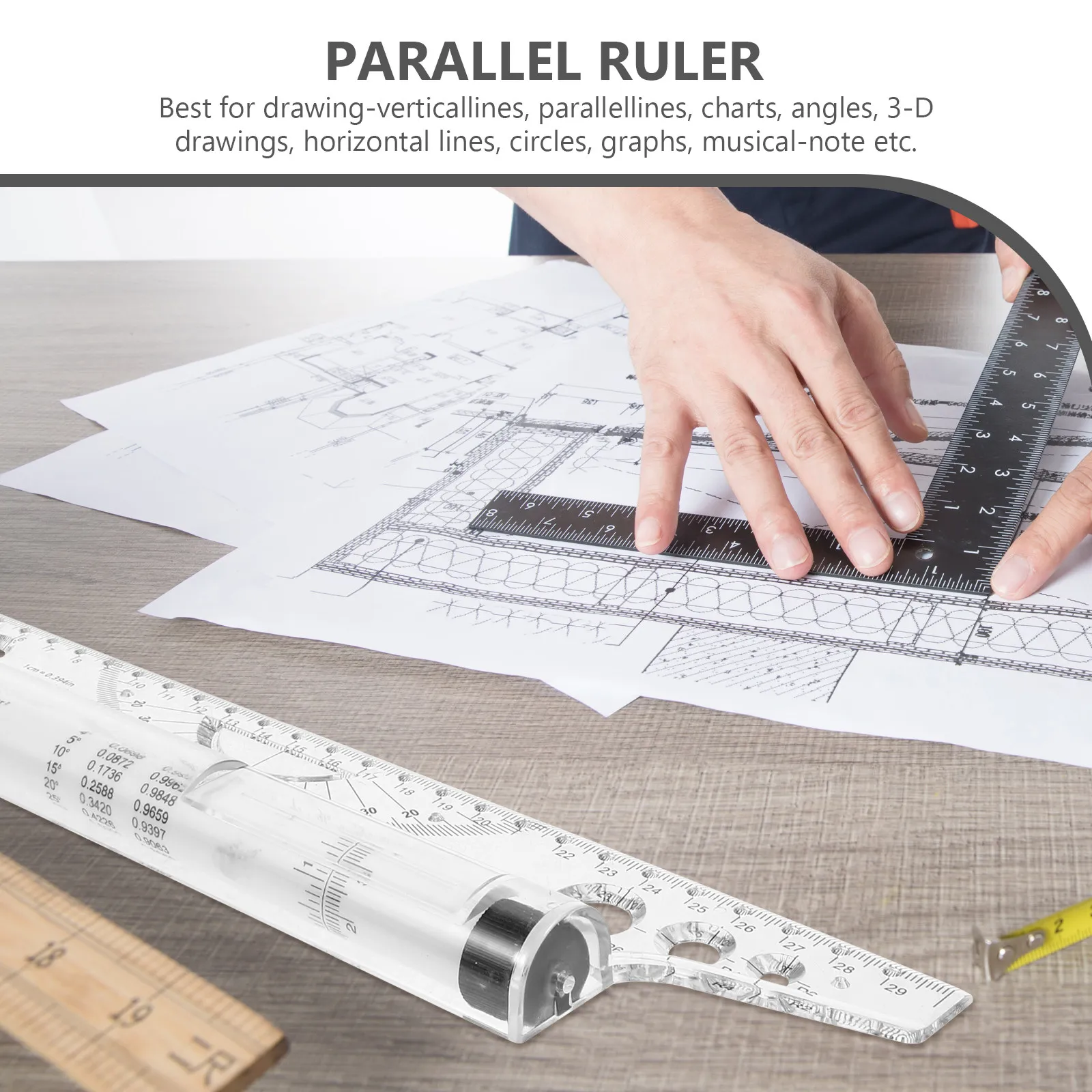 Plastic Parallel Ruler Portable Drawing Roller Ruler Multifunctional Measuring Tool for Students Engineers Drafting Design