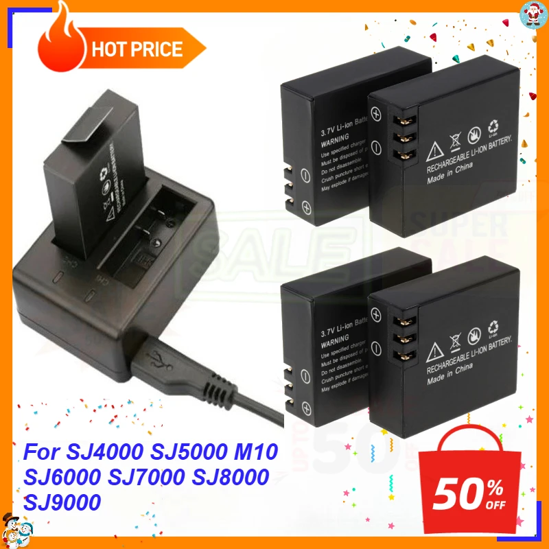 SWZY New 1350mAh SJ4000 Battery + Charger for SJCAM SJ5000 WIFI SJ7000 SJ8000 SJ4000WIFI SJ6000 EKEN H9R M10 4K H9 H8 H3 PG900