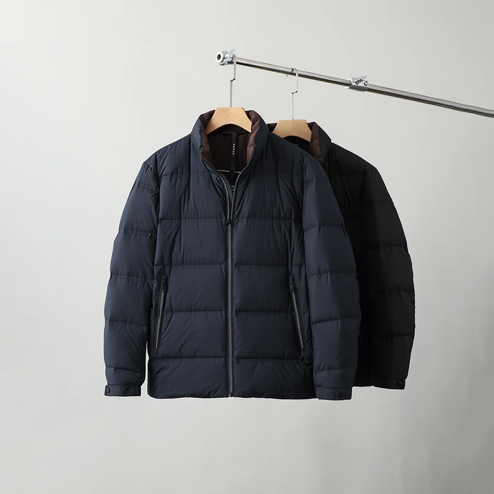 

Утепленная мужская пуховая куртка с воротником-стойкой, модная повседневная зимняя деловая куртка для активного отдыха из полиэфирного волокна