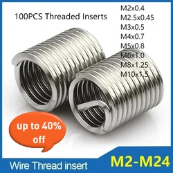 100pcs M2 M2.5 M3 M4 M5 M6 M8 304 Stainless Steel Helicoil Thread Repair Insert Coiled Wire Helical Screw Sleeve 1D-3D