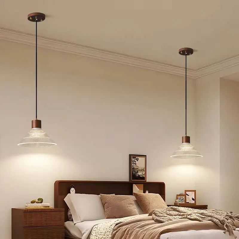 

New Glass Patterned Lampshade Led Pendant Lights Premium Elegant Bedroom Dining Room Study Room Decoration Interior Lighting