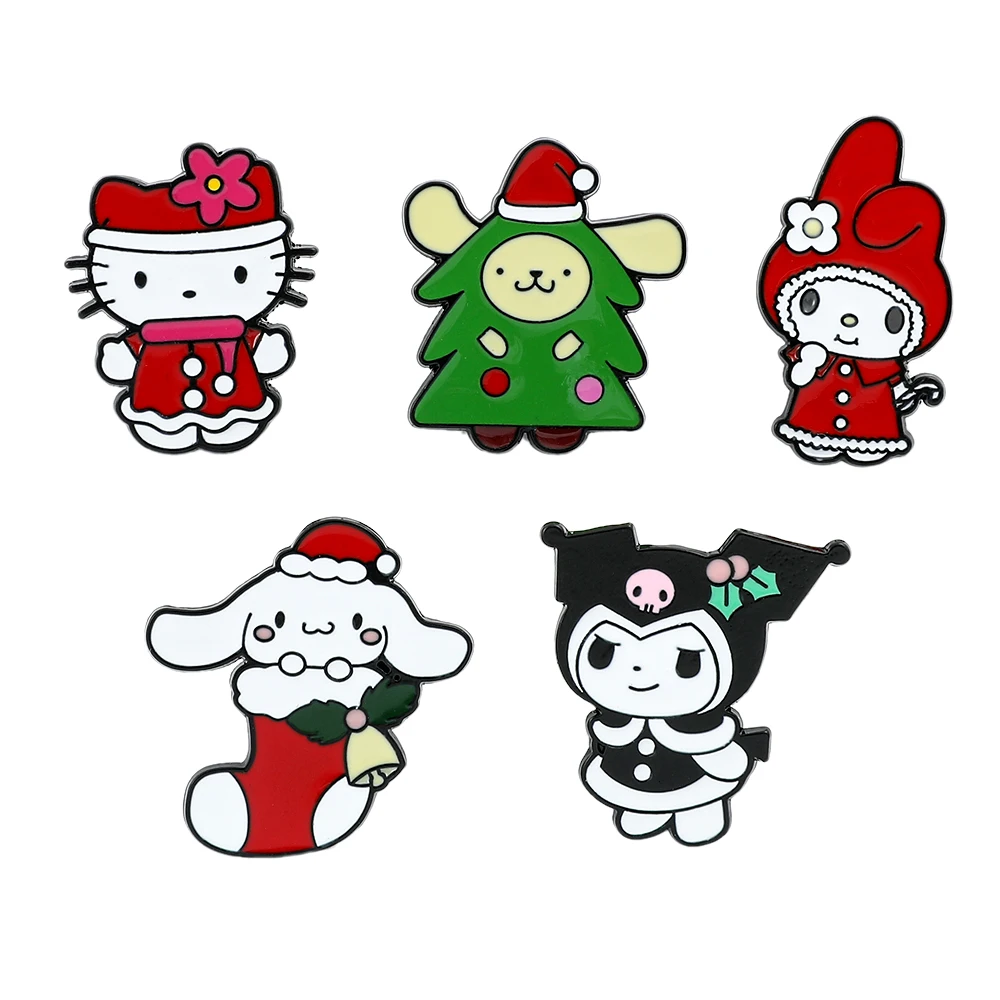 5 Pcs Christmas Kulomi Brooch Cute Cinnamon Christmas Tree Enamel Pin Hello Kitty Metal Badge Backpack Clothing Festival Gift