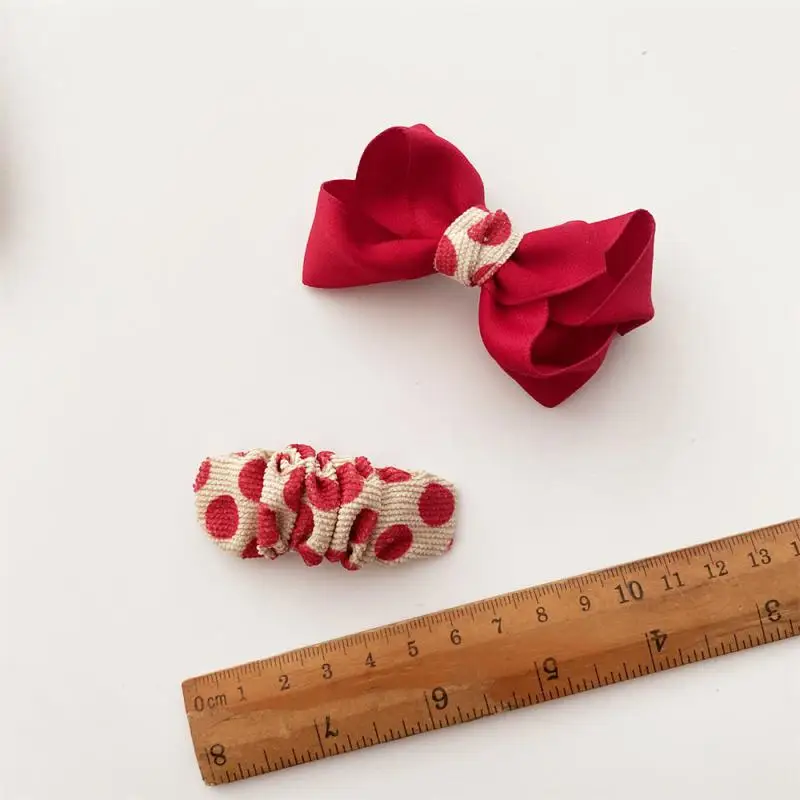 Korean New Style Red Fabric Polka Dot Bow Girly Heart Bangs Side Clip Versatile Childrens Hairpin Hairpin Red Hairpin Girls Clip