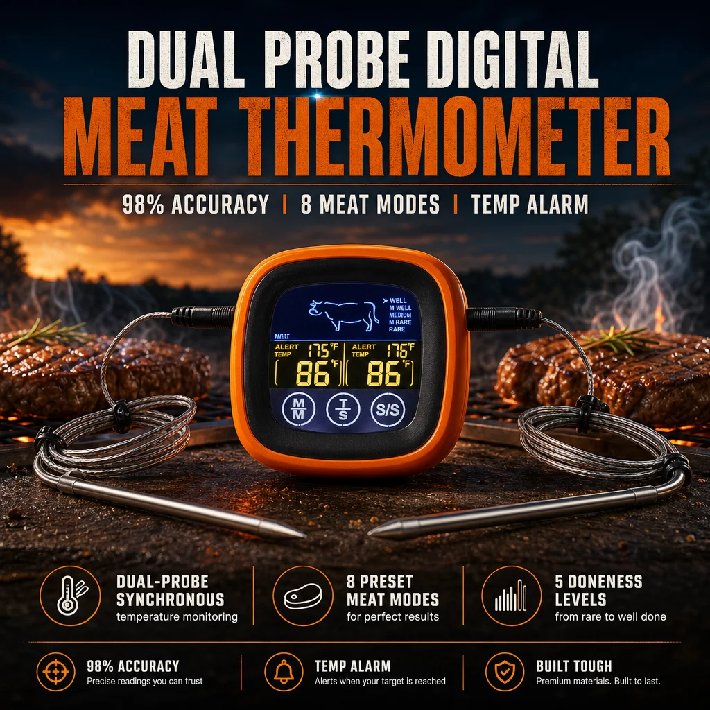 Dual-probe Food Thermometer Color Screen Kitchen Baking with Timer Digital Display Touch Screen Barbecue Meat Thermometer