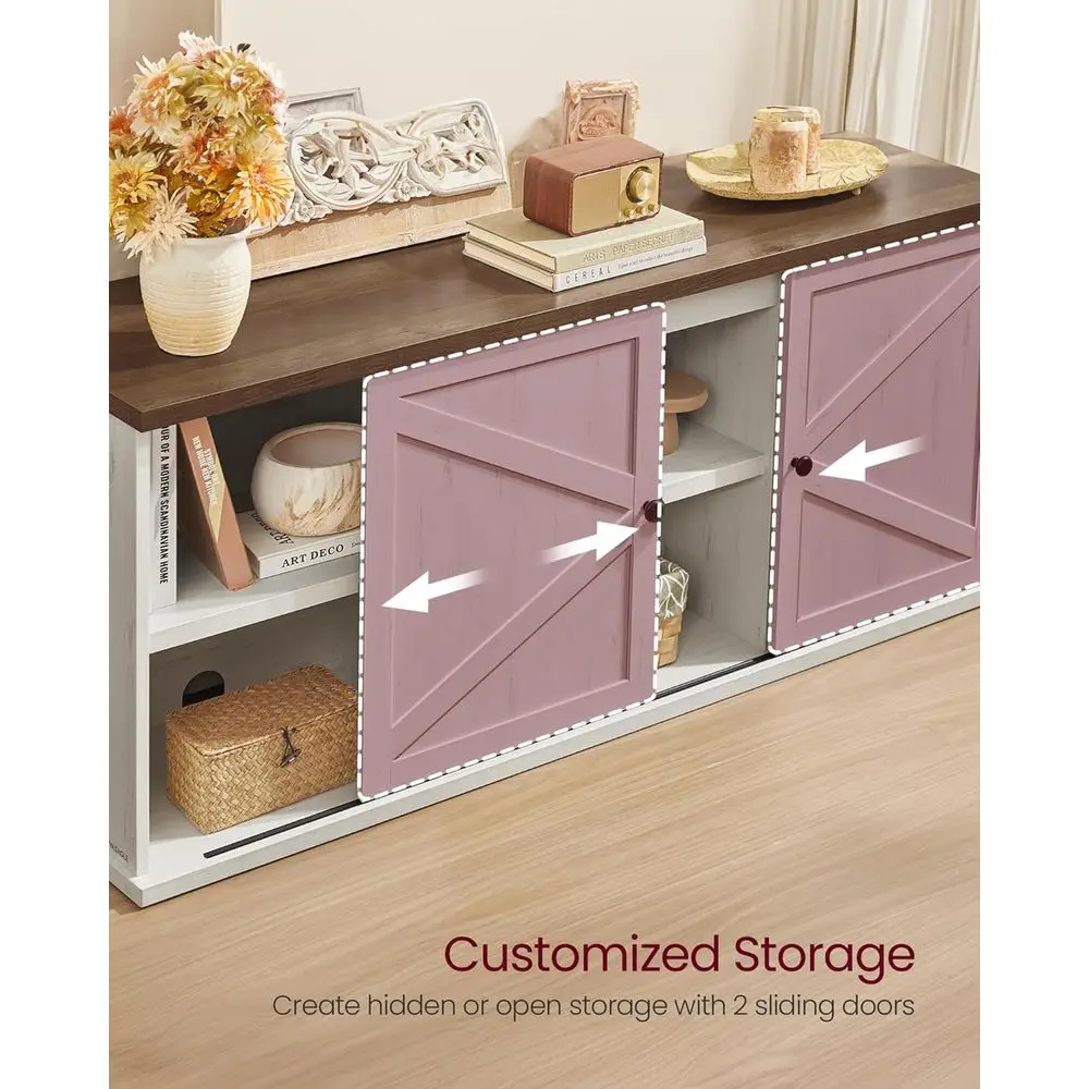 665 TV Rustiek entertainmentcentrum met schuifdeuren en opbergruimte, wit en honingbruine console