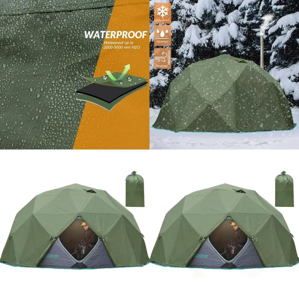 

8-Sided Ice Fishing Tent Rain Cover, Waterproof 8-10 Person Octagonal Shelter with Storage Bag (Green)