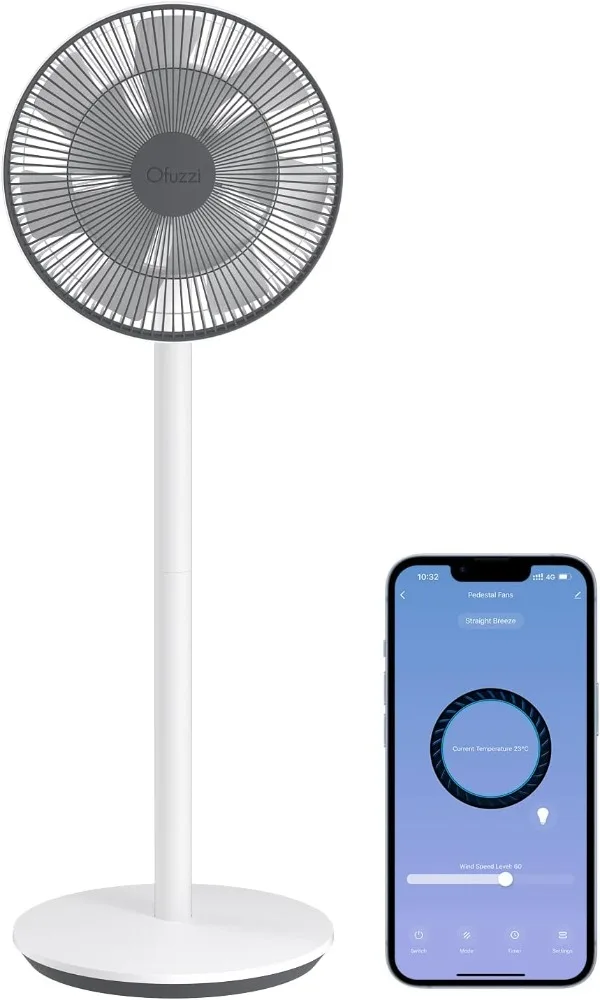 

Ofuzzi Breeze 10 Smart Pedestal Fan for Bedroom, Smart Fans works with Alexa/Google, 27db Pedestal Fan for Indoors, 100 Speeds