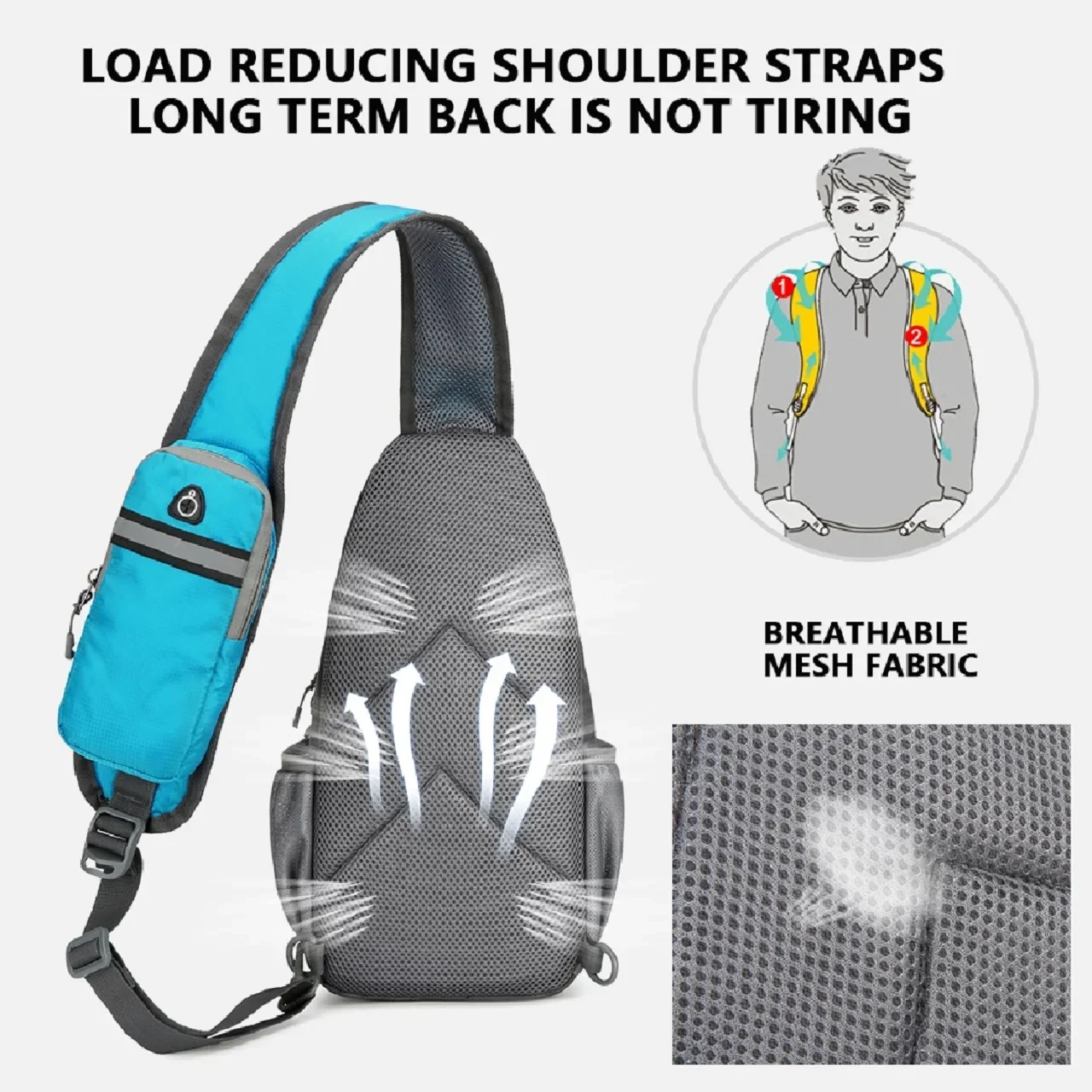 Outdoor leisure slanted shoulder bag, sports waterproof backpack, suitable for both men and women, mobile phone storage bag