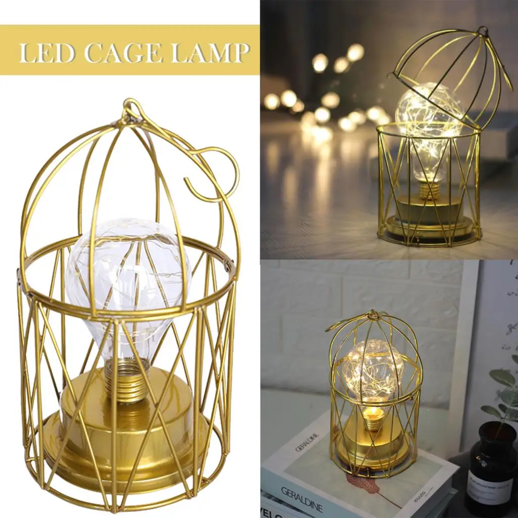 Modern LED Table Lamps Birdcage Night Light Retro Simple Hollow Iron Art Lamp Ornament for Home Decoration for Bedroom Office