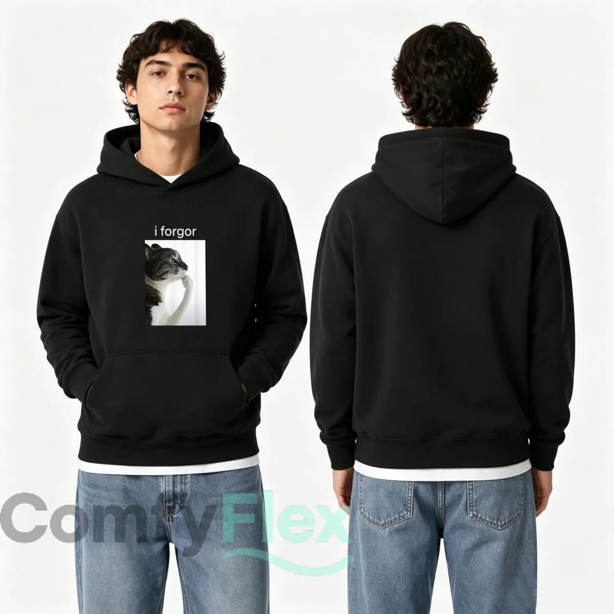 Forgor Thoughtful Gray And White Cat Portrait Autumn and winter new men's and women's hooded sweatshirts