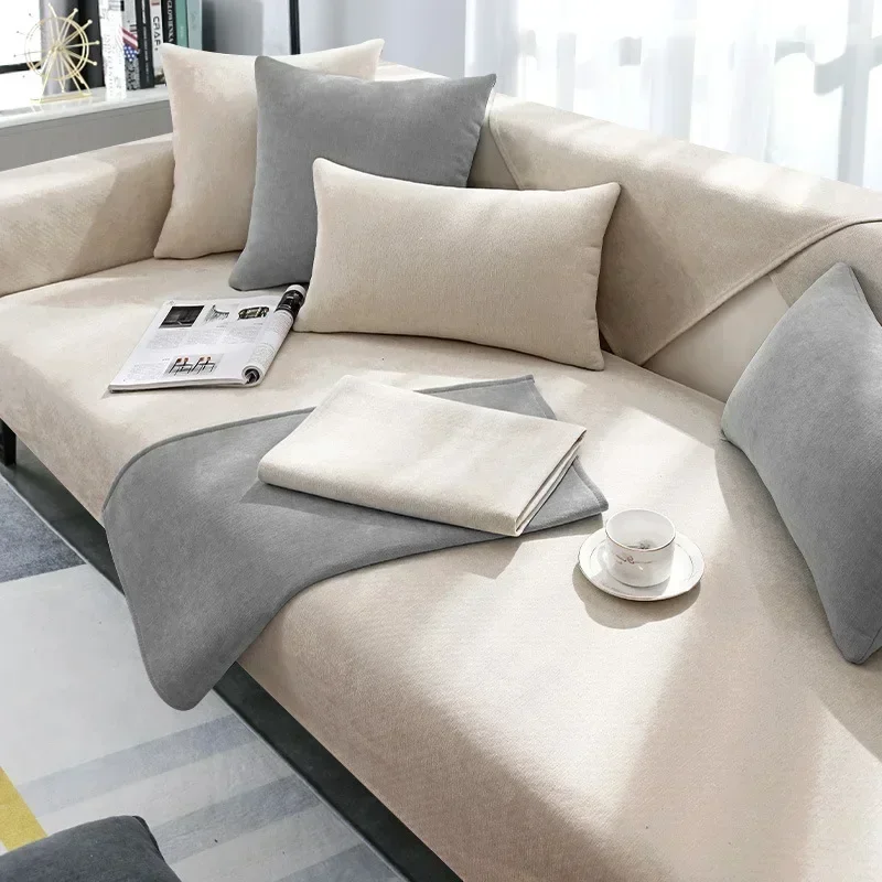 

Chenille Four Season Universal Sofa Cover Solid Color Chaise Lounge Couch Cushion Cover L Shape Sofa Towel for Living Room Home