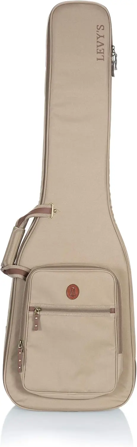 Leathers Deluxe Gig Bag for Bass Guitars with Padded Backpack Straps and Large Exterior Pocket; Tan (LVYBASSGB200)