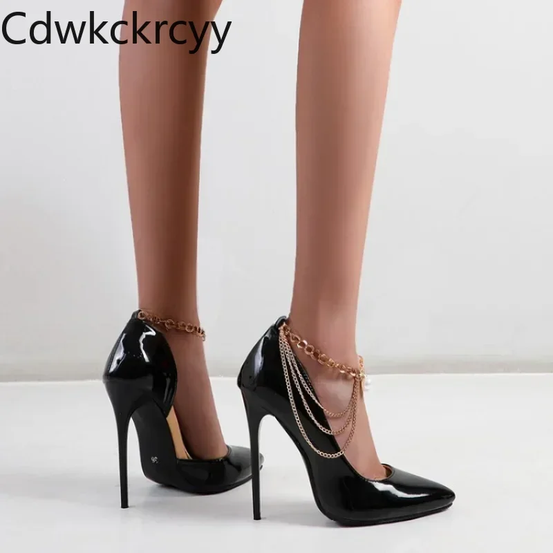 Spring and autumn fashion European style Cusp high-heeled Women's Shoes pinkycolor Shallow mouth chain Thin heel Women Shoes