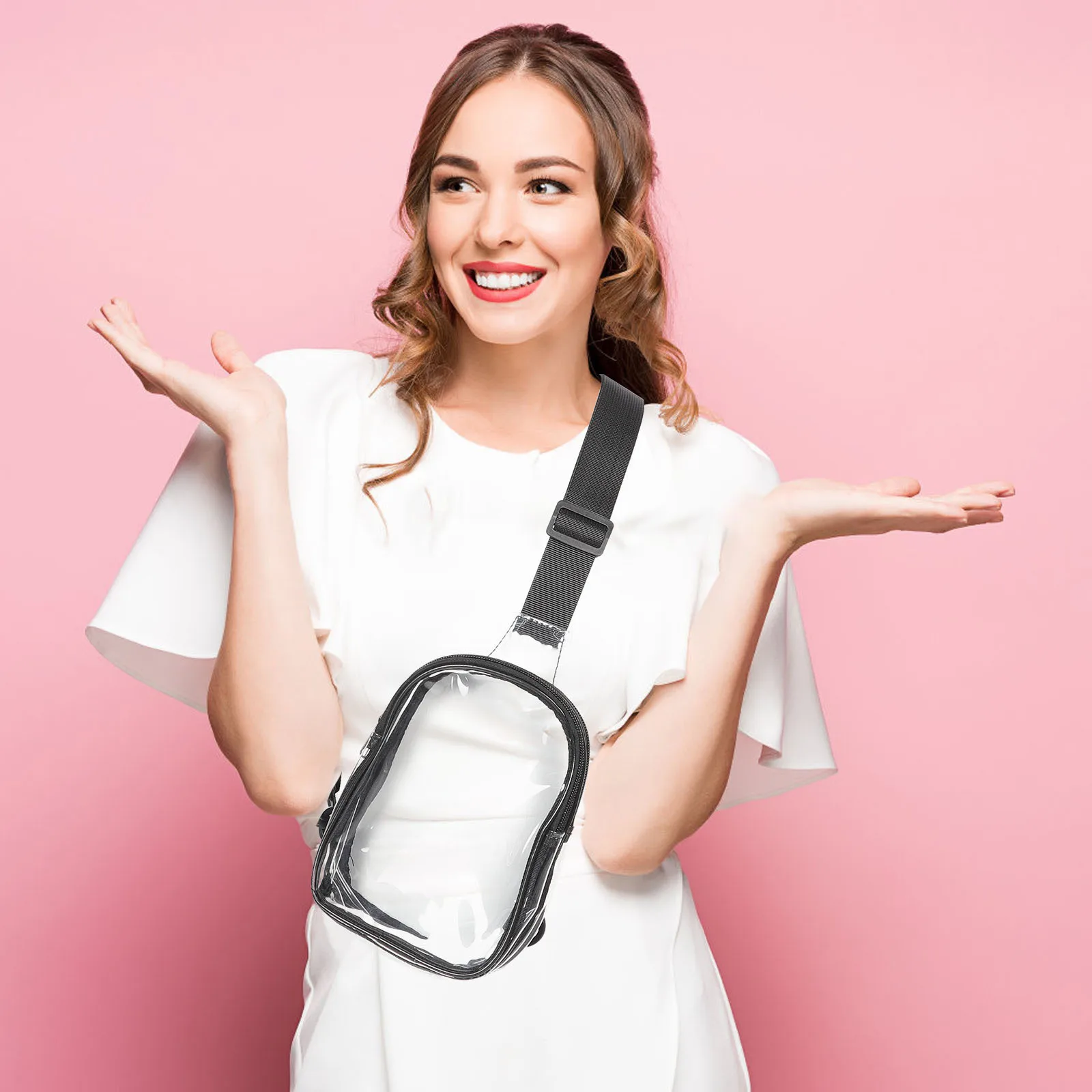 حقيبة حبال شفافة للنساء، حقيبة كروس شفافة قابلة للتعديل، خفيفة الوزن، معتمدة من الاستاد، هاتف رياضي محمول للجري